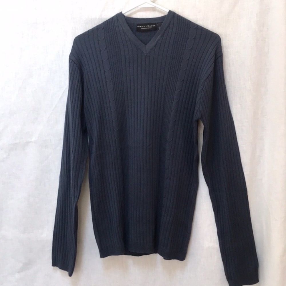 Crazy Horse Claiborne Mens Sweater VNeck Navy Blue